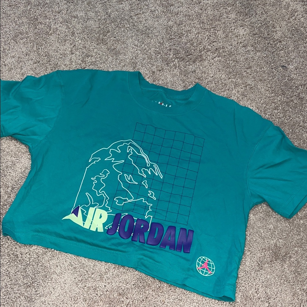 Jordan Teal Crop Top with Lime Green and Purple Logo